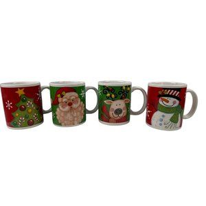 Cracker Barrel Christmas Stoneware Mugs Boxed Set of 4 Santa Snowman Reindeer